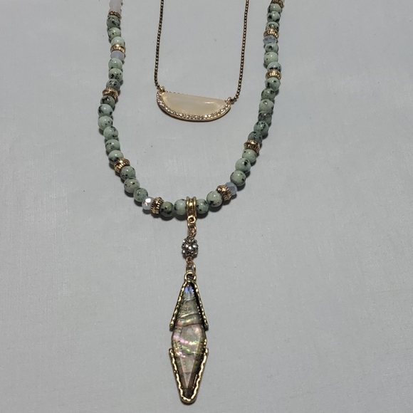 Bke gold with multi color stones 2 row necklace - Picture 2 of 5